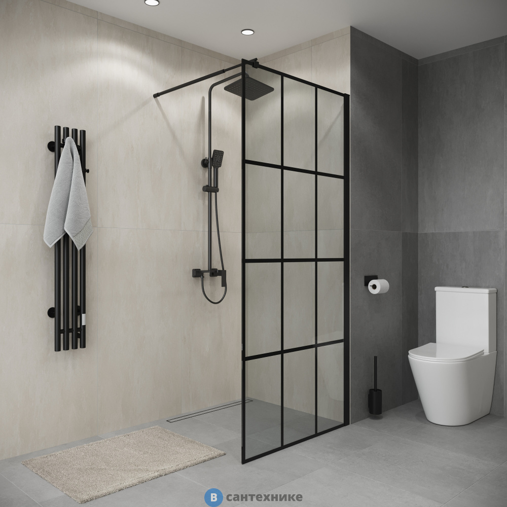 Душевая перегородка Niagara Eco NG-552-70 BLACK (70х190) черный, стекло клетка