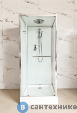 картинка Душевая кабина Sapbox 9091C (100*100*2100) крыша стекло, стекло белый 6мм/прозрач 5 мм, профиль хром (SB9091-100-02-WTR-CH)