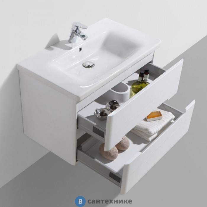 Тумба под раковину BelBagno SOFT подвесная с двумя выкатными ящиками, с доводчиками SOFT-1200-2C-SO-BF Bianco Frassinato, 11900x440x500