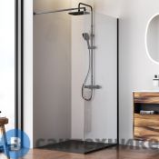 Душевая перегородка АМ.РМ W84WI-100-F1-BTE Func 100x200, стекло прозр. 8 мм, профиль чёрный