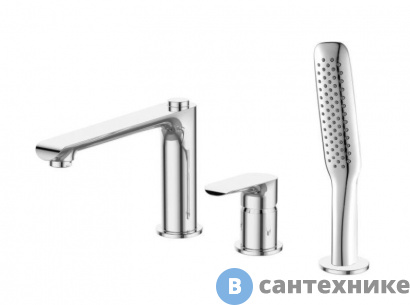 картинка Смеситель BelBagno ANCONA-BVD3-CRM на борт ванны с ручным выдвижным душем, хром