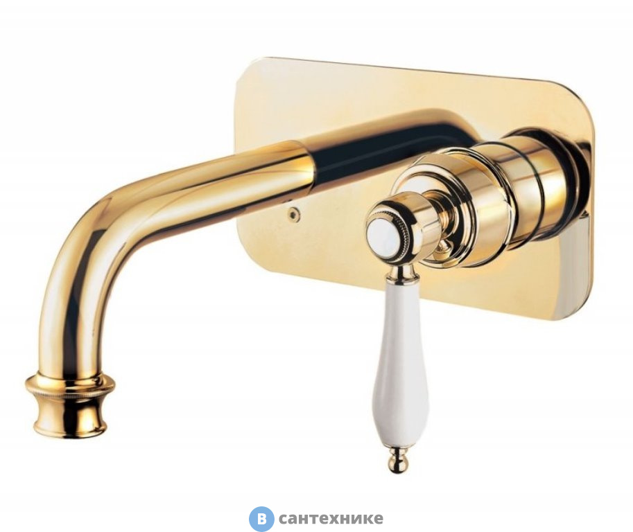 Смеситель Cezares APHRODITE-BLSM2-03/24-Bi встраиваемый для раковины, однорычажный, золото 24 карат, ручки белые