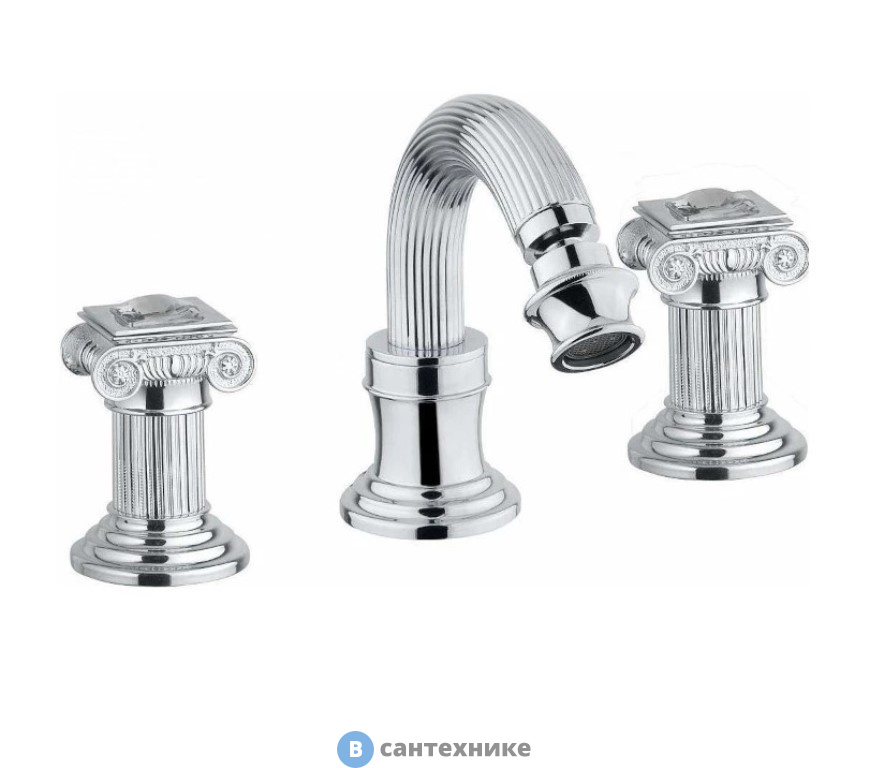 Смеситель Cezares OLIMP-BBS2-01-Sw для биде на три отверстия с донным клапаном, хром, ручки Swarovski