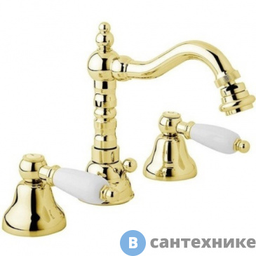 картинка Смеситель Cezares FIRST-BBS2-03-Bi для биде на три отверстия с донным клапаном, золото, ручки белые