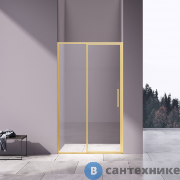картинка Душевая дверь Vincea Slim 8mm VDP-4SL120CLG, брашированное золото, стекло прозрачное