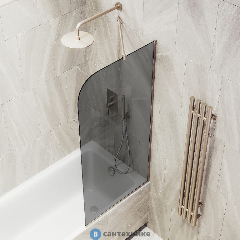 Шторка для ванны в профиле MaybahGlass 1400*640 Стекло 6 мм Графит (MGV-146-2у)