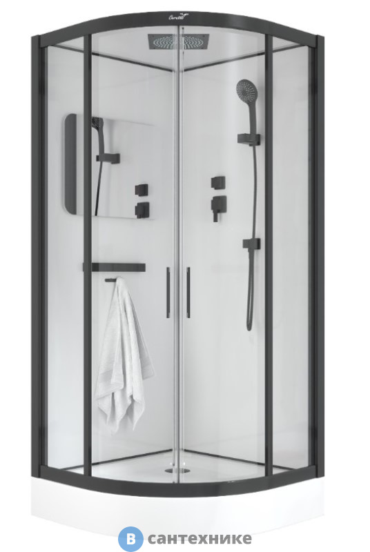 Душевая кабина Cerutti VIVA101B 100x100x215 с низким поддоном, переднее стекло прозрачное