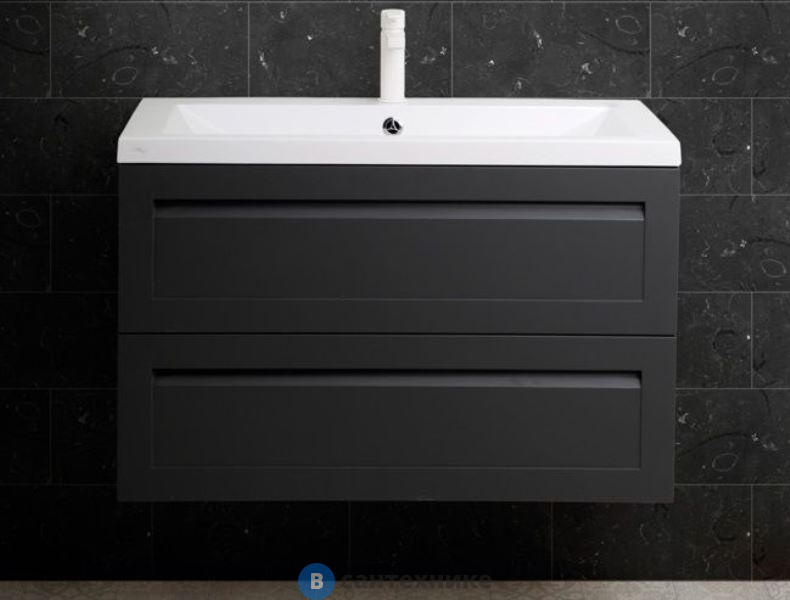 Тумба под раковину Art & MAX PLATINO AM-Platino-900-2C-SO-GM-Cer подвесная с двумя выкатными ящиками, серый матовый