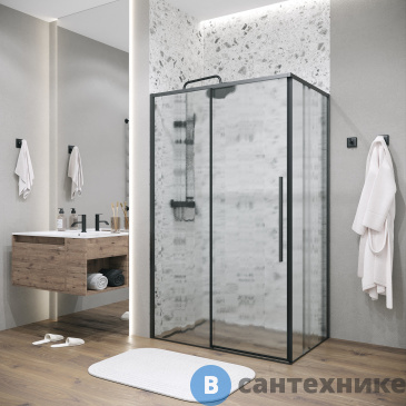 картинка Душевое ограждение Grossman Galaxy (140х100х195) раздвижная (левая), черный матовый, стекло шиншилла (120.K33.01.1410.21.02)