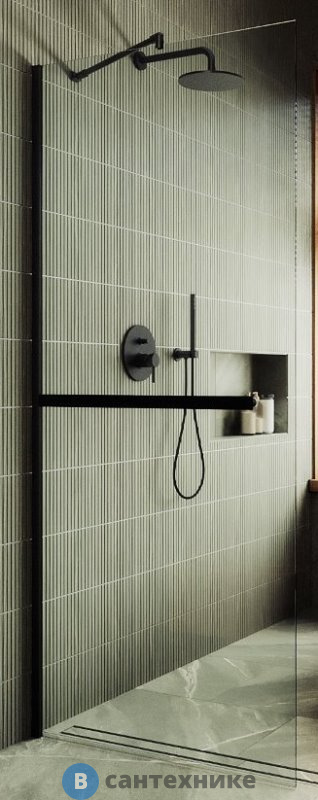 Душевая перегородка в профиле MaybahGlass 1950*790 Стекло 8 мм Бесцветное +Полотенцесушитель (MGD-726-6ш)