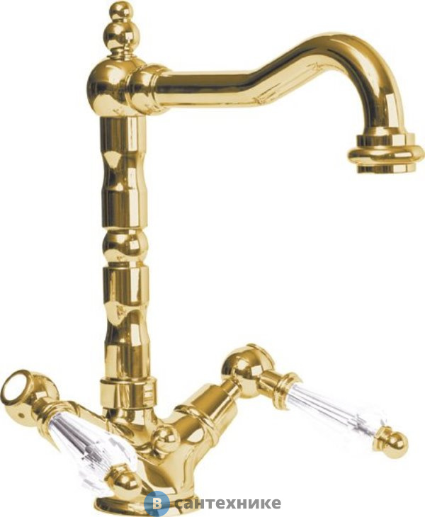 Смеситель Cezares DIAMOND-LS2-03/24-Sw на раковину с донным клапаном, золото, ручки Swarovski