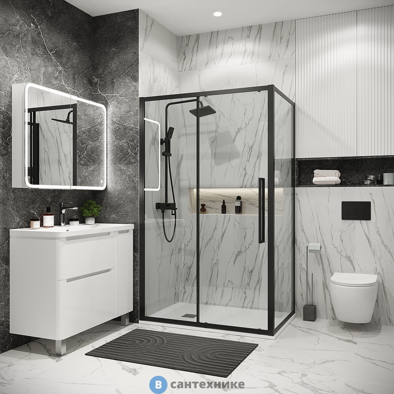 Душевое ограждение Grossman Cosmo 100.K33.02.110.21.00-200.K33.02.100.21.00 (110х100х195) раздвижная, черный матовый, стекло прозрачное (120.K33.02.1110.21.00)