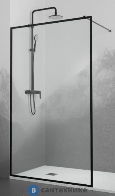 Душевая перегородка RGW WA-012B чёрный/Прозрачное(Принт)/8 мм 100*200 (35101210-84)