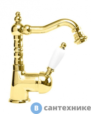 картинка Смеситель Cezares ELITE-BSM2-03/24-Bi для биде однорычажный c донным клапаном, золото, ручка белые