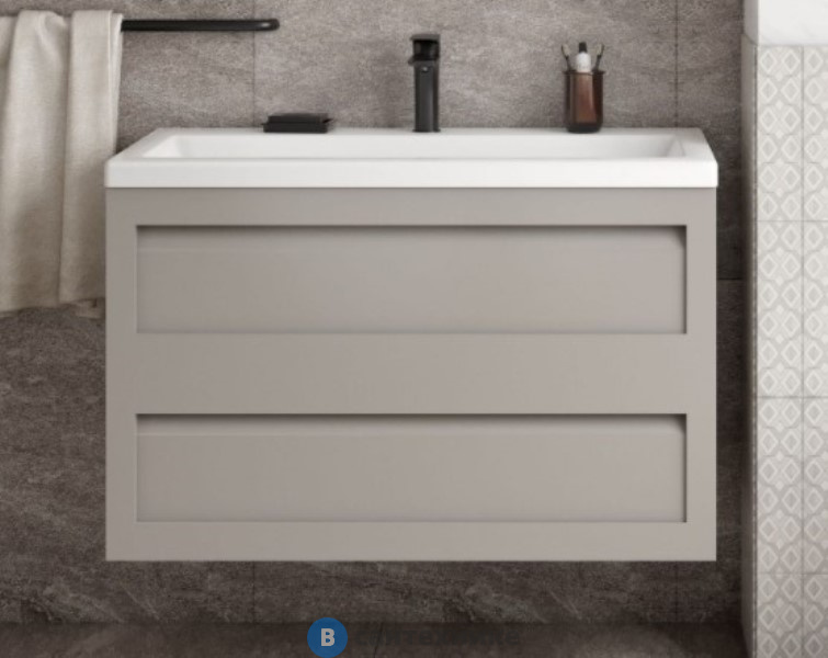 Тумба под раковину Art & MAX PLATINO 75 см AM-Platino-900-2C-SO-GCM подвесная с двумя выкатными ящиками, светло-серый матовый