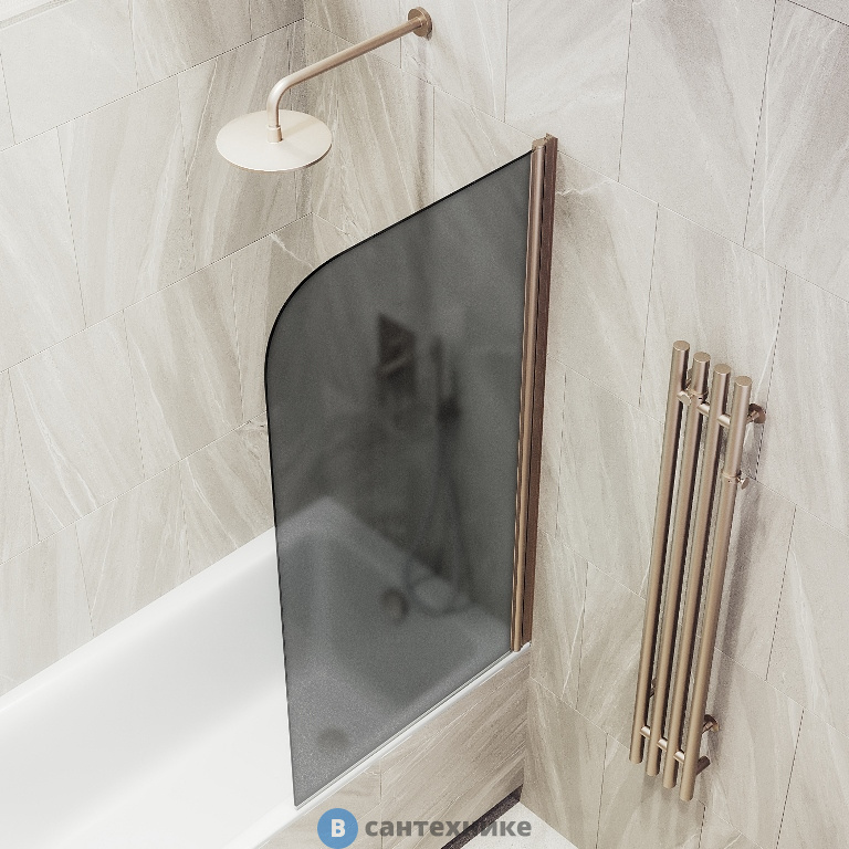 Шторка для ванны поворотная на монопетле MaybahGlass 1400*500 Стекло 6 мм Графит матовый (MGV-609-2)