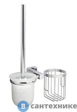 картинка Держатель WasserKRAFT Lippe K-6535 освежителя и щетки для унитаза металл, хромоникелевое покрытие, матовое стекло