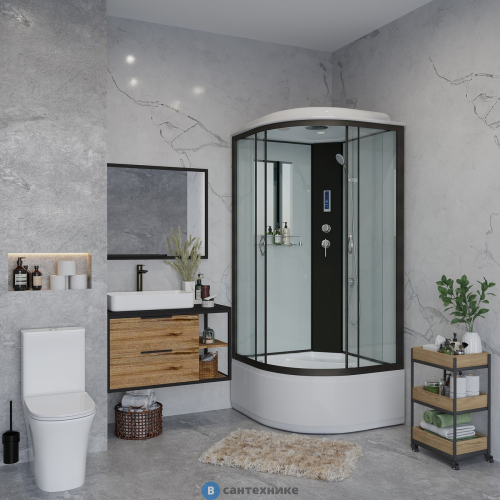 Душевая кабина Niagara Classic NG-6709-14P (100х100х215) высокий поддон (45см), черный, стекло прозрачное