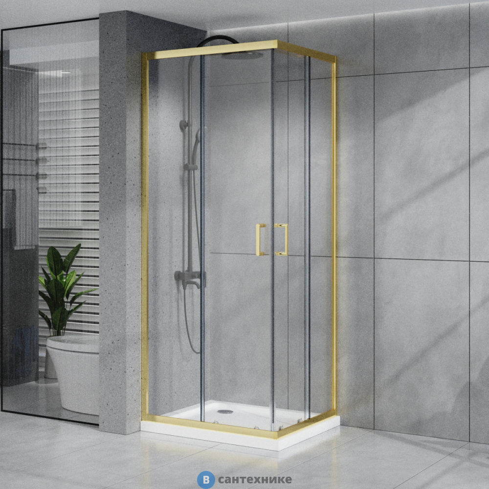 Душевое ограждение Azario VIENNA SQP-100х100х195-BGL-CL, прозрачное стекло 6 мм, профиль брашированное золото (AZ-R36-100-BGL-CL)