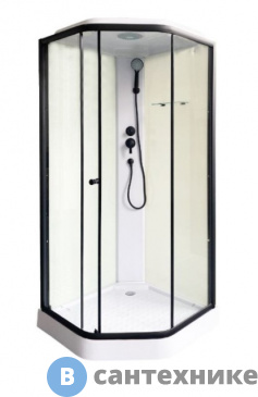 картинка Душевая кабина Parly P91B (90*90*215) низкий пятиугольный поддон, передние стекла прозрачные, задние белые, чёрный профиль