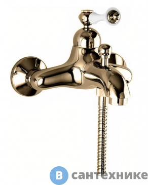 картинка Смеситель Cezares MARGOT-VM-02-Bi для ванны и душа бронза, ручка белая