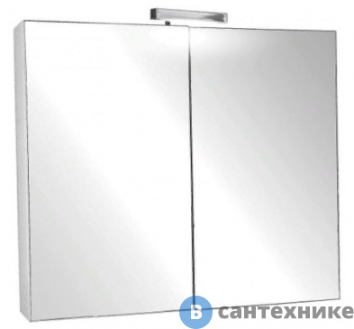 картинка Аптечка зеркальная Jacob Delafon PRESQU`ILE EB928-J5 галогеновый светильник, 2 зерк.дверцы, 2 стекл.полочки, розетка с выключателем /80х65х15,5/ (лак бел)
