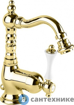 картинка Смеситель Cezares MARGOT-BSM2-03/24-Bi для биде однорычажный c донным клапаном, золото, ручка белая