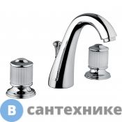 Смеситель Bongio CRISTALLO для раковины на 3 отверстия, с донным клапаном, ручки стекло белое, хром (04501CR00)