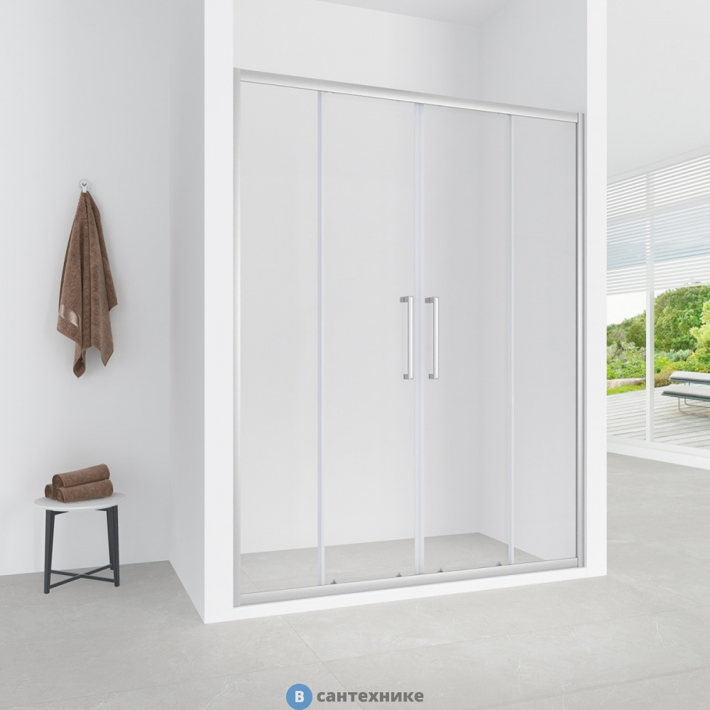 Дверь в нишу, раздвижная Loranto CS-AB04S-170 170x190, профиль сатин, 6 мм прозрачное стекло, профиль сатин