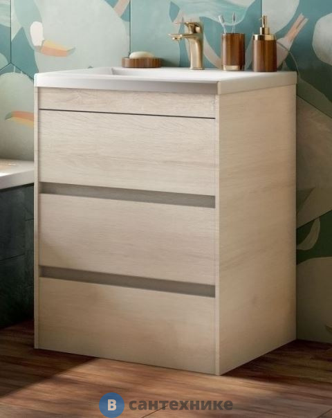 Тумба под раковину Art & MAX FAMILY FAMILY-580-3C-PIA-PB напольная с тремя выкатными ящиками, Pino Bianco, 580x475x805