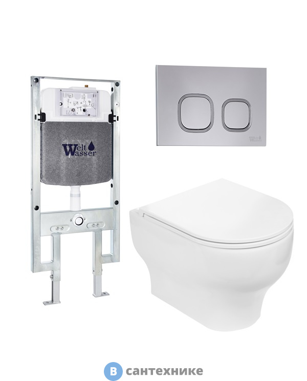 Унитаз с инсталляцией WELTWASSER и кнопкой смыва (AMBERG 497 ST + ERLENBACH 004 GL-WT + AMBERG RD-CR)