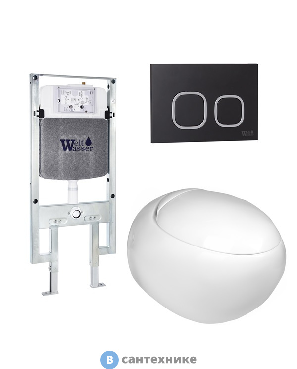 Унитаз с инсталляцией WELTWASSER и кнопкой смыва (AMBERG 497 ST + JECKENBACH 004 GL-WT + AMBERG RD-BL)