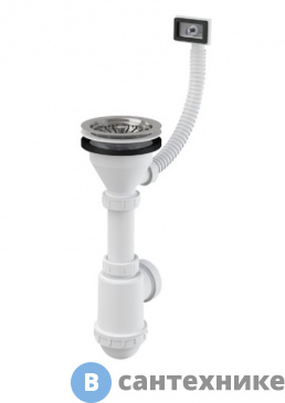 картинка Сифон AlcaPLAST для мойки с нержавеющей peшeткой O115 и гофропереливом (A447-DN50/40)