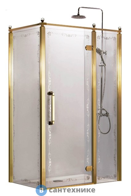 Душевое ограждение AZARIO ONTARIO 900*1200*2000 без поддона, распаш дверь, пр-ль золото, матовое стекло с узором, 8 мм. профиль золото (AZ-NBB1231-R 900 GOLD)