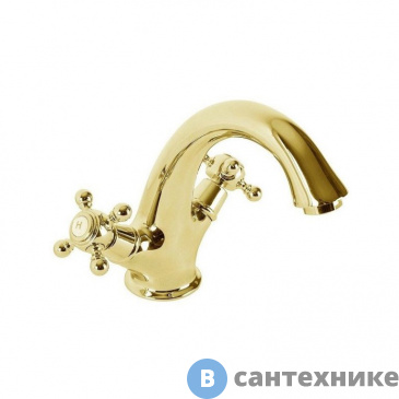 картинка Смеситель Cezares GOLF-LS1-03/24 для раковины с донным клапаном золото, ручки золото