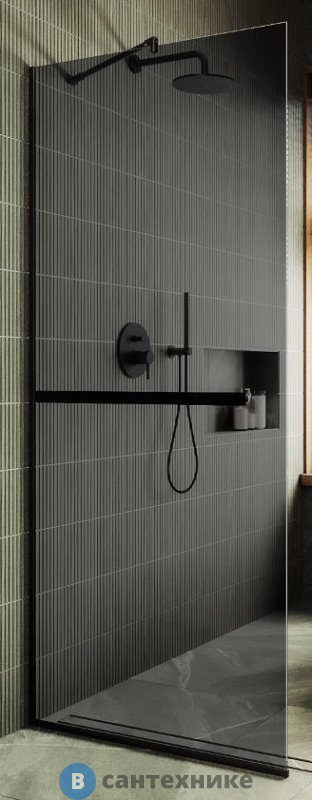 Душевая перегородка в профиле MaybahGlass 1950*790 Стекло 8 мм Графит +Полотенцесушитель (MGD-729-6у)