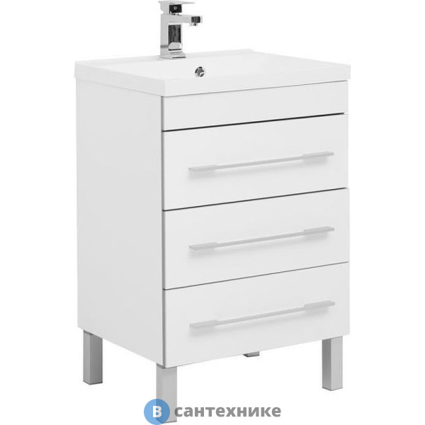 Тумба с раковиной Aquanet Верона 58 белый (напольная 3 ящика) (287668)