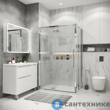 картинка Душевое ограждение Grossman Cosmo 100.K33.02.130.10.02-200.K33.02.100.10.02 (130х100х195) раздвижная (левая), хром, стекло шиншилла (120.K33.02.1310.10.02)