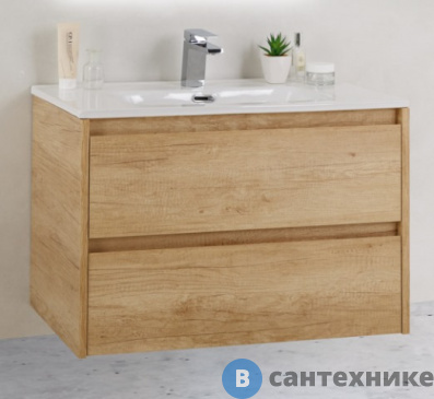 картинка Тумба под раковину BelBagno 81 см KRAFT 39-800/390-2C-SO-RNN подвесная с двумя выкатными ящиками, Rovere Nebrasca Nature