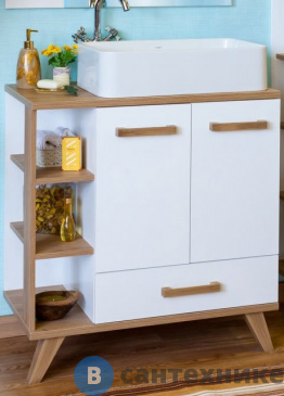картинка Тумба Sanflor ИНГРИД-80 вяз/белая правая, под умывальник ОЛИМПИЯ-56 (С5876)