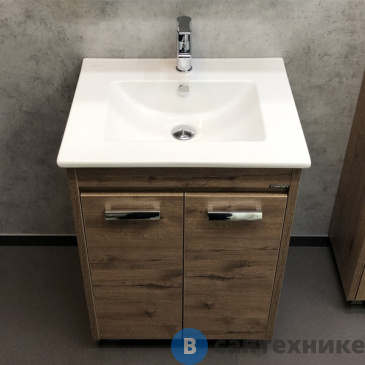 картинка Тумба Comforty Марио-60 дуб тёмный с раковиной Quadro 60