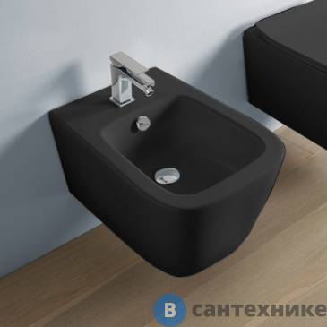 картинка Биде подвесное ArtCeram A16 52,5х36 см, 1 отв под смеситель, чёрный матовый (ASB001 17 00)