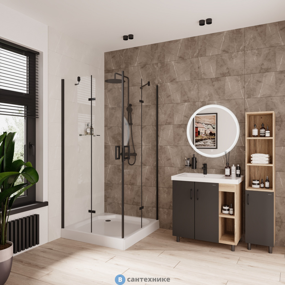 Душевое ограждение Niagara NG-6813-08 BLACK (90*90*195) квадрат, распаш, проф. чёрный, стекло прозр. (6 мм) (681308111BLACK)