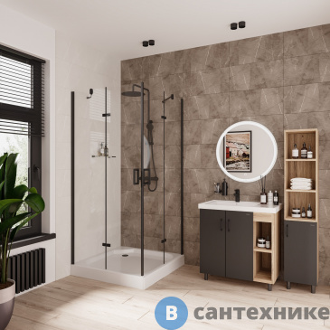 картинка Душевое ограждение Niagara NG-6813-08 BLACK (90*90*195) квадрат, распаш, проф. чёрный, стекло прозр. (6 мм) (681308111BLACK)