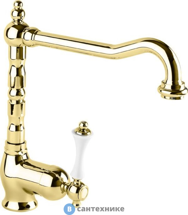 Смеситель Cezares MARGOT-LLM2-03/24-Bi кухонный однрычажный, золото, ручка белая