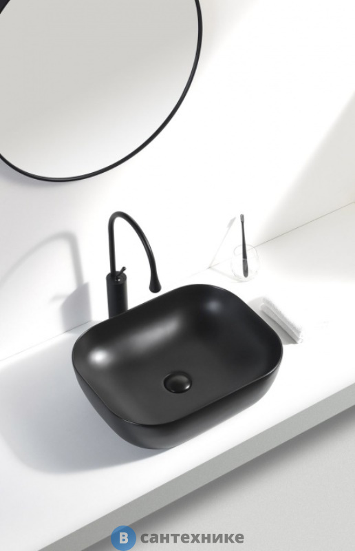 Раковина Aquanet LAKE-1-MB керамическая накладная 500х395х145, чёрный матовый (245829)