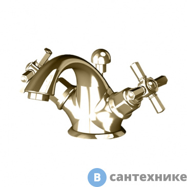 картинка Смеситель Gattoni TRD для раковины, ручки Paris, с донным клапаном, золото (TR310/18D0)