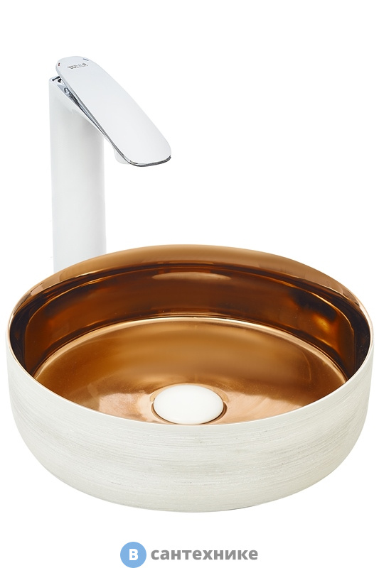 Раковина WELTWASSER ELBACH 3134 LSWG накладная (белая золотистая) /355х355х120/