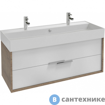 картинка Тумба под раковину Jacob Delafon VIVIENNE EB1509-E52-N18 с 2 ящиками с хромированными ручками, 120 см, корпус дуб табак, фасад белый мела.