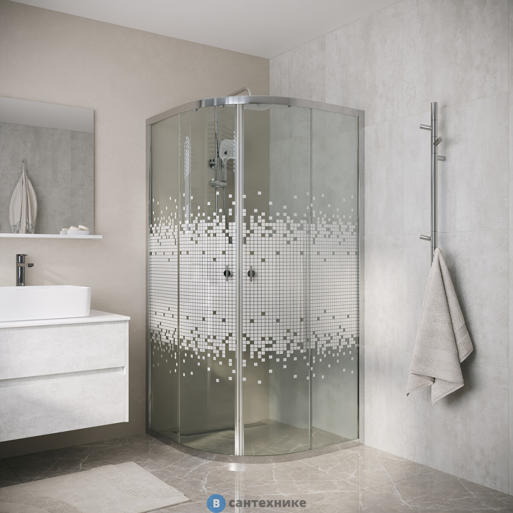 Душевое ограждение Niagara Eco NG-1001-14 (90х90х190) четверть круга, раздвижное, хром, стекло мозаика